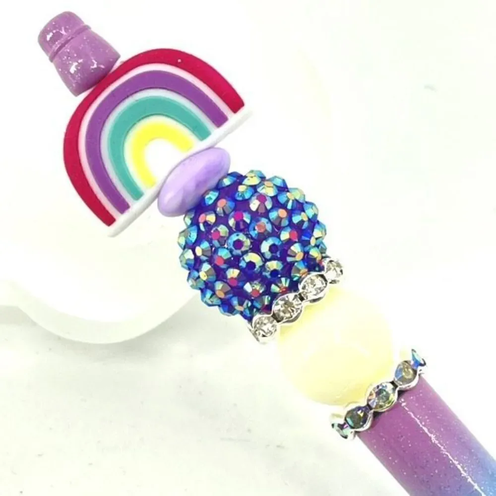 Rainbow pen handmade NEW bling rhinestone silver lavender blue green yellow